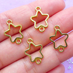 CLEARANCE Star Open Back Bezel Connector | Kawaii Bracelet Charm | Cute Deco Frame for UV Resin Craft (4pcs / Gold / 12mm x 17mm)