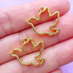 Dove of Peace Open Back Bezel Charm | Peace Symbol Pendant | Bird Deco Frame for UV Resin Filling (2pcs / Gold / 20mm x 17mm)