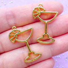 Martini Cocktail Glass Open Backed Bezel Charm | Drink Pendant | Kawaii Deco Frame UV Resin Jewellery Making (2pcs / Gold / 19mm x 29mm)
