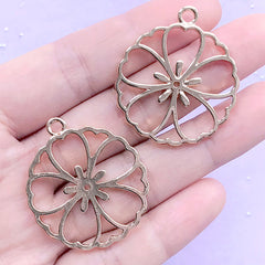 Round Plum Blossom Open Bezel | Cherry Blossom Charm | Sakura Pendant | Flower Deco Frame for UV Resin (2 pcs / Gold / 30mm x 35mm)