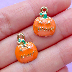 Halloween Pumpkin Enamel Charms | Halloween Jewelry Supplies | Party Decoration | Favor Charm | Gift Decor (2pcs / 12mm x 16mm)