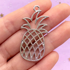 CLEARANCE Tropical Fruit Open Bezel Pendant | Pineapple Charm | UV Resin Craft Supplies | Kawaii Jewelry DIY (1 piece / Silver / 23mm x 46mm)