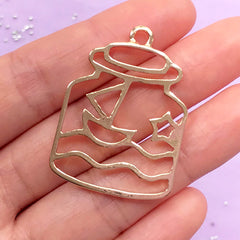 CLEARANCE Ship in a Bottle Open Back Bezel Charm | Nautical Pendant | Kawaii Deco Frame | UV Resin Craft Supplies (1 piece / Gold / 28mm x 38mm)