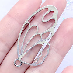 Large Butterfly Wing Open Bezel Charm | Deco Frame for UV Resin Jewelry Making (1 piece / Silver / 21mm x 43mm)