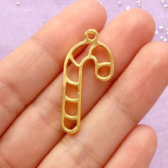 Christmas Candy Cane Open Bezel Pendant | Peppermint Stick Deco Frame for UV Resin Filling | Kawaii Resin Jewellery Making (1 piece / Gold / 15mm x 32mm)