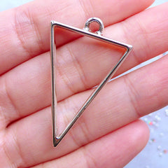 Triangle Open Bezel Pendant for UV Resin Crafts | Hollow Geometry Charm for Resin Filling | Geometric Jewelry Supplies (1 piece / Silver / 25mm x 39mm / 2 Sided)