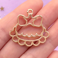 Kawaii Cake Open Bezel Charm | Sweet Deco Frame for UV Resin Filling | Kawaii Jewellery Supplies (1 piece / Gold / 30mm x 28mm)