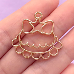 Kawaii Cake Open Bezel Charm | Sweet Deco Frame for UV Resin Filling | Kawaii Jewellery Supplies (1 piece / Gold / 30mm x 28mm)