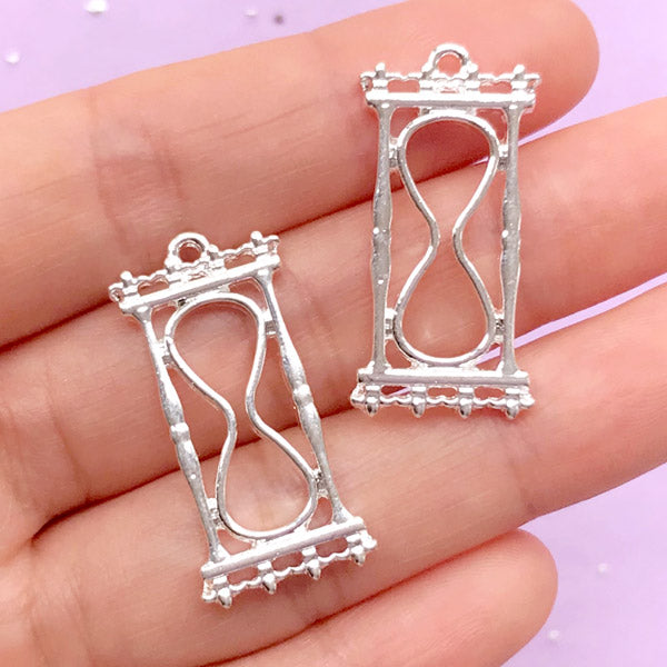 Sand Timer Open Bezel for UV Resin | Hourglass Deco Frame | Sandglass Charm | Kawaii Jewellery Supplies (2 pcs / Silver / 15mm x 31mm)