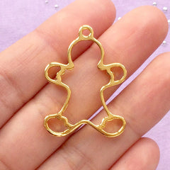 Christmas Gingerbread Man Open Back Bezel Pendant | Outlined Cookie Frame for UV Resin Craft | Kawaii Jewellery DIY (1 piece / Gold / 28mm x 39mm)