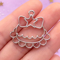 Dessert Open Bezel Pendant | Cake Charm | Kawaii Deco Frame | UV Resin Jewelry Making (1 piece / Silver / 30mm x 28mm)