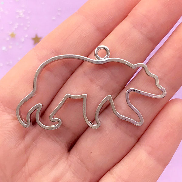 Bear Open Back Bezel Charm for UV Resin Filling | Animal Polar Bear Pendant | Kawaii Resin Jewellery Making (1 piece / Silver / 49mm x 27mm)