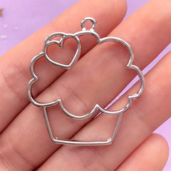 Cupcake Open Backed Bezel for UV Resin Filling | Dessert Charm | Sweets Deco | Kawaii Craft Supplies (1 piece / Silver / 34mm x 37mm)