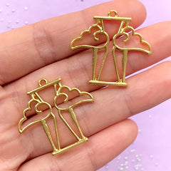 Winged Hourglass Open Back Bezel | Magical Girl Deco Frame | UV Resin Jewelry Supplies | Sand Clock Charm (2 pcs / Gold / 30mm x 28mm)