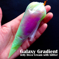 Jelly Deco Cream Clay in Galaxy Gradient Color | Kawaii Whipped Cream with Glitter | Fake Whip Cream | Phone Case Decoden Supplies | Sweets Deco (50g / Translucent Green / FREE Pastry Bag)
