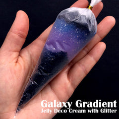 Galaxy Space Whip Cream | Glittery Jelly Deco Cream | Gothic Lolita Decoden | Faux Whipped Cream | Kawaii Goth Sweets Deco (50g / Black & Teal / FREE Pastry Bag)