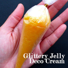 Glittery Jelly Deco Cream | Kawaii Whipped Cream with Glitter | Translucent Whip Cream for Phone Case Decoration | Decoden Supplies (50g / Yellow Orange / FREE Pastry Bag)