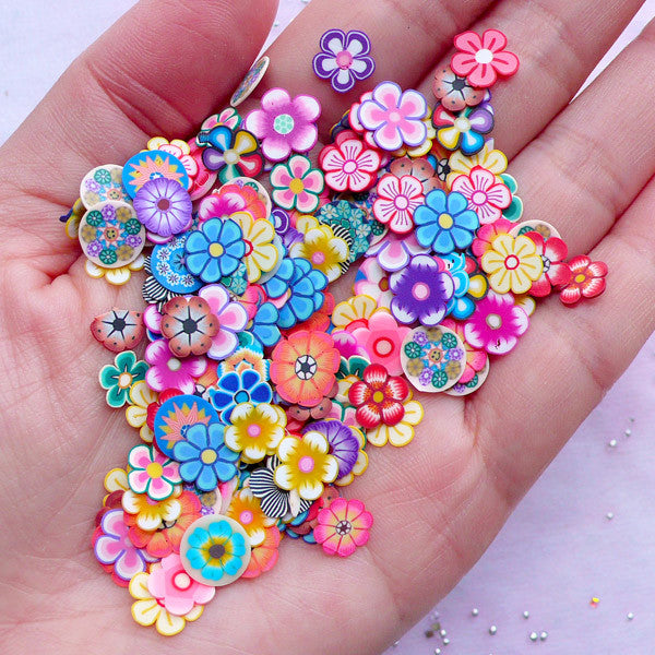 Polymer Clay Flower Slices (Big), Floral Fimo Clay Cane Supply, Card, MiniatureSweet, Kawaii Resin Crafts, Decoden Cabochons Supplies