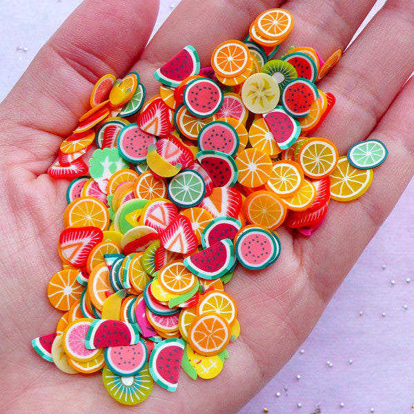 Fruit Polymer Clay Slices (Big) | Vegetable Fimo Clay Cane Slices |  Miniature Food & Resin Art (100pcs by Random)