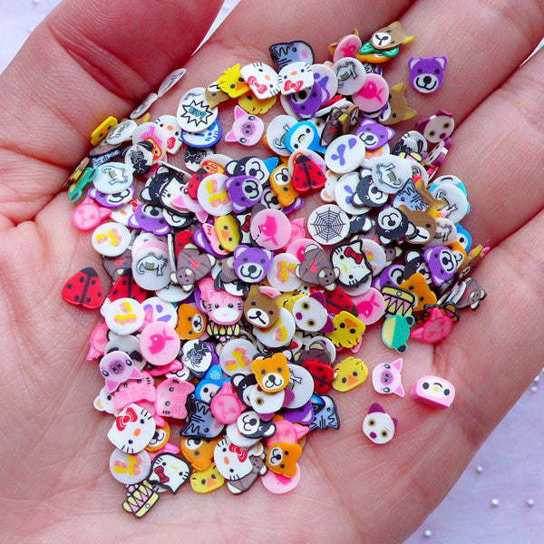 Animal Fimo Cane Slices | Kawaii Polymer Clay Canes | Nail Art Supplies  (250pcs by Random)