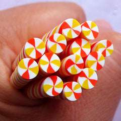 Dollhouse Peppermint Swirl Candy Polymer Clay Cane | Miniature Sweets Fimo Rod | Kawaii Craft Supplies (Orange & Yellow)
