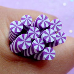 Dollhouse Peppermint Swirl Candy | Kawaii Fimo Cane | Miniature Food Crafts | Polymer Clay Cane Supplies | Nail Decorations (Purple)