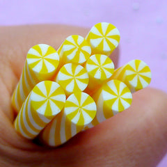 Fake Peppermint | Dollhouse Sweet Fimo Cane | Faux Candy | Doll Food Polymer Clay Cane | Kawaii Nail Deco (Yellow)