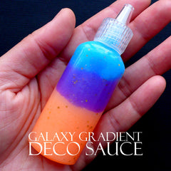 Galaxy Deco Sauce with Glitter | Colorful Glue in Rainbow Gradient | Kawaii Craft Supplies | Phone Case Decoden | Faux Toppings | Scrapbook (Orange Purple Blue / 22ml)