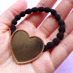 Hair Tie with Heart Bezel Tray | Resin Jewelry DIY | Kawaii Hair Accessories Supply | UV Resin Craft (1 piece / Gold and Black)