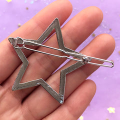 Big Star Open Backed Bezel Hair Clip | Deco Frame for UV Resin Filling | Resin Jewelry Supplies | Kawaii Hair Findings (1 piece / Silver / 47mm x 45mm)