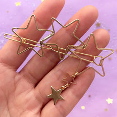Kawaii Star Open Bezel Hair Clip | Outlined Star Deco Frame | UV Resin Jewellery Supplies | Cute Hair Findings (1 piece / Gold / 37mm x 69mm)