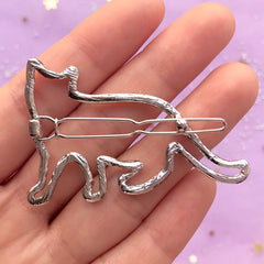 Kitty Open Bezel Hair Clip | UV Resin Jewellery Supplies | Kawaii Deco Frame for Resin Filling | Cute Hair Findings (1 piece / Silver / 53mm x 36mm)