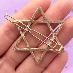 Star of David Open Bezel Hair Clip | Hexagram Deco Frame for UV Resin Filling | Sacred Geometry Jewery Supplies (1 piece / Gold / 39mm x 44mm)