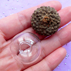 Glass Globe with Natural Acorn Cover | 25mm Glass Orb | Glass Bubble Charm | Small Glass Ball Pendant | Terrarium Jewellery Findings (1 Set)