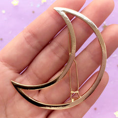 Crescent Moon Open Bezel Hair Clip | Outlined Moon Deco Frame for UV Resin Filling | Magical Girl Accessories Supplies (1 piece / Gold / 46mm x 61mm)