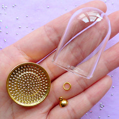 Miniature Glass Dome Charm | Little Prince Jewelry Making | Glass Terrarium Pendant (Gold / 1 Set)