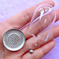 Dollhouse Glass Dome Pendant | The Little Prince Rose Jewellery DIY | Glass Terrarium Charm (Silver / 1 Set)