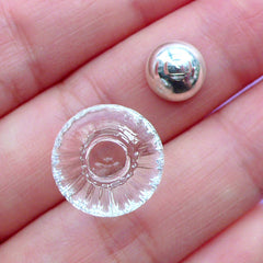 Fluted Glass Bubble with Silver Cap | Glass Globe Charm | 14mm Glass Ball | Tiny Glass Orb Pendant | Jewelry Supplies (1 Set)