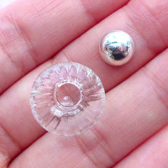 Fluted Glass Globe with Silver Cap | Mini Glass Ball Charm | 16mm Glass Orb | Glass Bubble Pendant | Jewellery Supplies (1 Set)