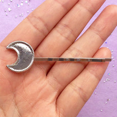 Moon Bezel Hair Clip for UV Resin Filling | Crescent Moon Hair Pin | Mahou Kei Jewellery Supplies | Kawaii Crafts (1 piece / Silver)