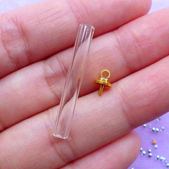 30mm Glass Tube with Gold Cap | Dollhouse Miniature Test Tube | Glass Pendant | Necklace Making (1 Set / Gold)