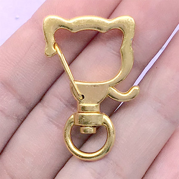 DIY Ribbon Cat Head Swivel Lobster Clasp Keychain - Gold