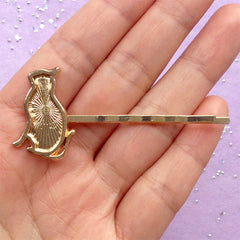 Kitty Bezel Hair Pin for UV Resin Craft | Kawaii Hair Clip with Cat Bezel | Animal Jewelry Making | Hair Findings (1 piece / Gold)
