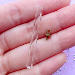 Test Tube Necklace Making | 40mm Glass Tube Charm | Miniature Glass Vial with Bronze Cap | Memorial Jewellery Findings (1 Set / Bronze)