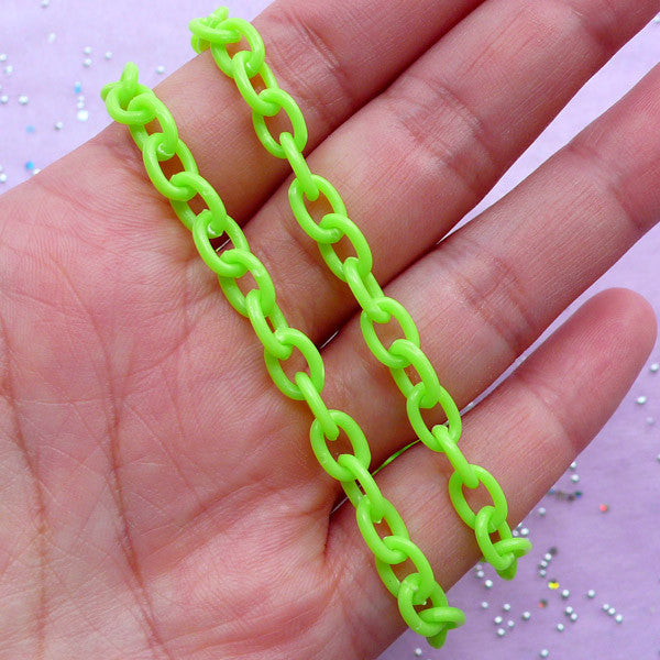 Kawaii Plastic Chain in 6mm | Whimsical Jewellery & Accessory Making (Apple Green / 2pcs x 38cm)