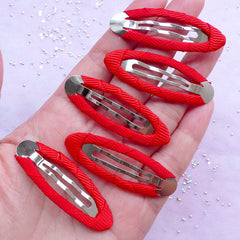Barrettes Supplies | Blank Hair Clip with Ribbon | Baby Hair Accessories DIY | Kawaii Snap Hairclip (Red / 5 pcs / 17mm x 49mm)