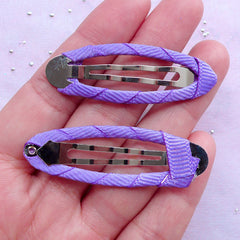Blank Snap Hair Clip with Ribbon | Kawaii Hair Slides | Hair Accessory Findings (Purple / 5 pcs / 17mm x 49mm)