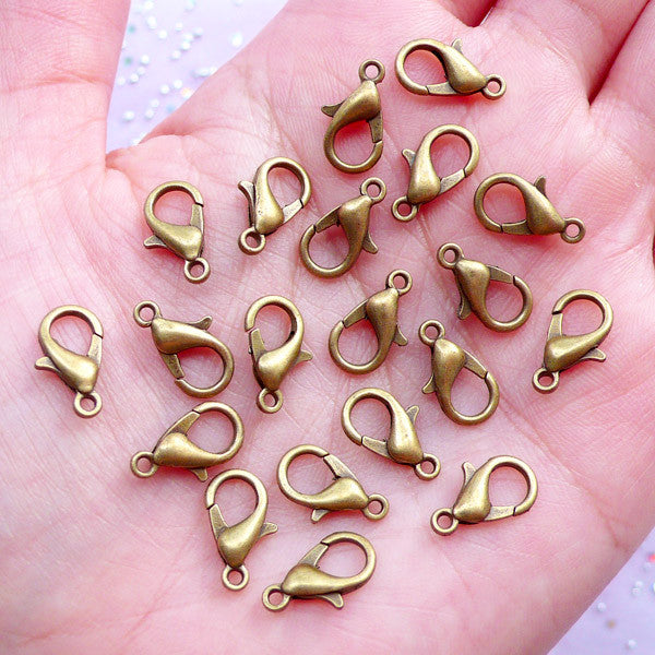 Bronze Lobster Claw, 6mm x 12mm Parrot Hooks, Trigger Clasp, Lanyar, MiniatureSweet, Kawaii Resin Crafts, Decoden Cabochons Supplies