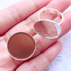 20mm Adjustable Bezel Ring Blanks with Round Bezel Tray | Silver Bezel Ring Setting with Round Bezel Cup | Round Cameo Bases | Round Cabochon Setting (2 pcs)