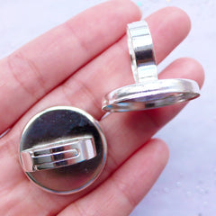 25mm Round Bezel Ring Blanks | Silver Adjustable Bezel Ring | Ring Bases with Cabochon Bezel Cups | Jewelry Settings (2 pcs)